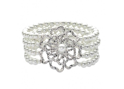 Silver Plated CZ Studded Womens Pearl Bracelet